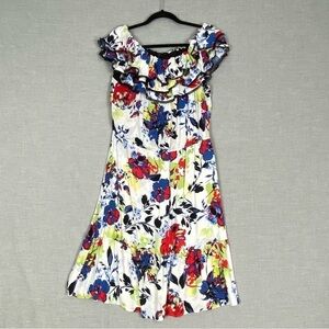 Peter Nygard Floral Midi Dress Sz 16 Ruffles Off the Shoulder